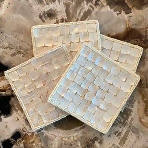 POTTERY BARN VINTAGE Mother-of-Pearl/Beaded Barware, Drink Coasters QTY4